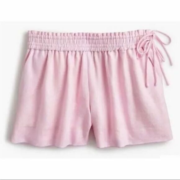 J Crew 100% Linen Pink Shorts Elastic Waist Pull On Side Drawstrings Pockets XS - Picture 1 of 11